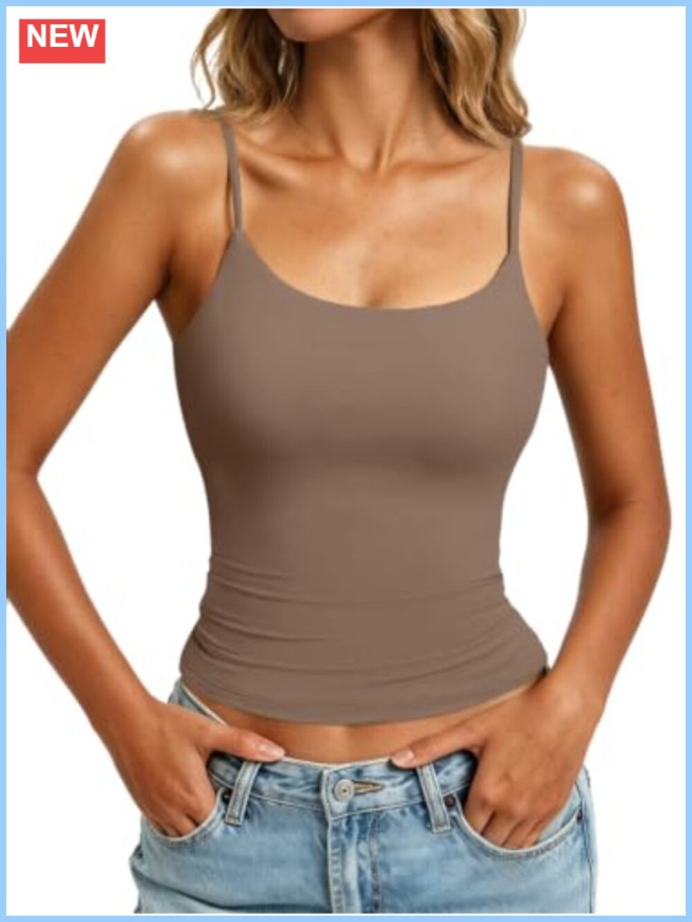 Women's Adjustable Double Lined Scoop Neck Tank Top Sleeveless Basic Cami Shirt